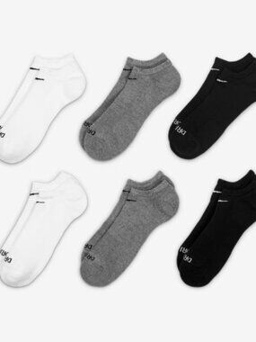 6 Pair Women's Nike No Show Socks Size M Everyday Plus Cushioned Cotton Multi